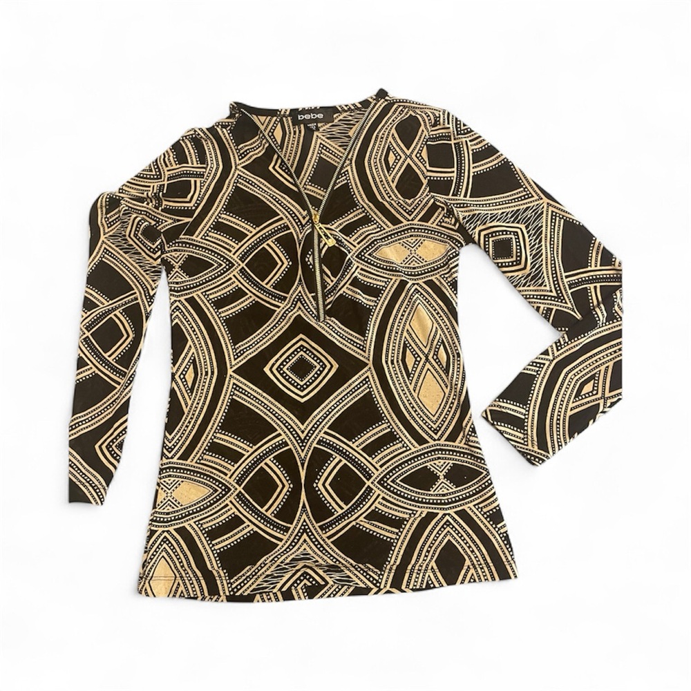 Bebe Black and Cream Geometric Tunic
